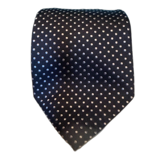Marco Cellini Silk Tie Navy and Silver Polka Dot Made in Italy - Picture 2 of 6